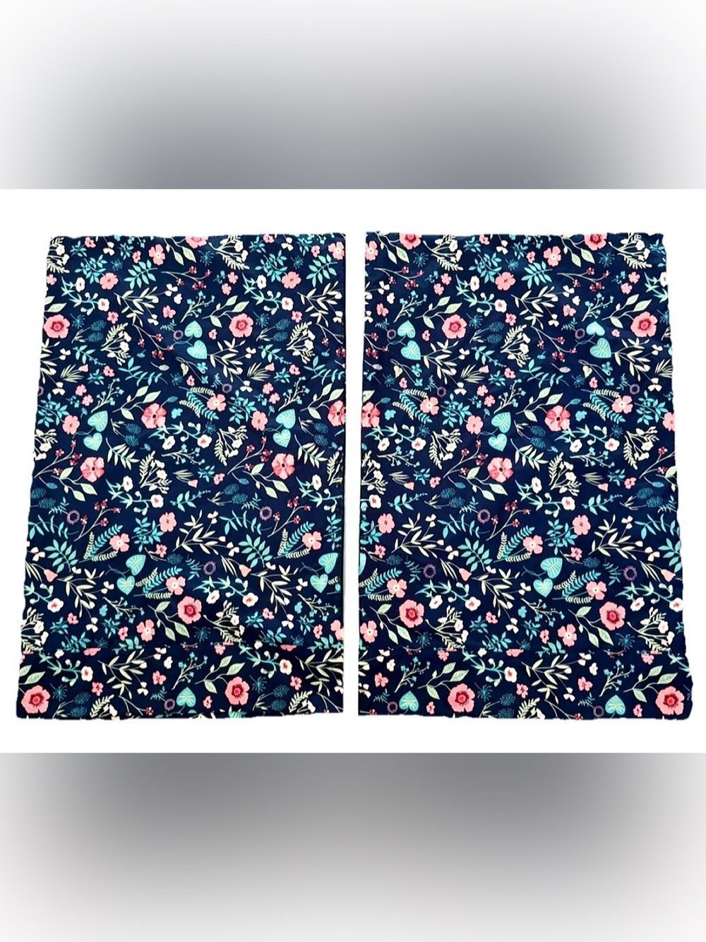 2 South Point Twin XL Pillowcases Floral Navy Pink Blue Microfiber EUC